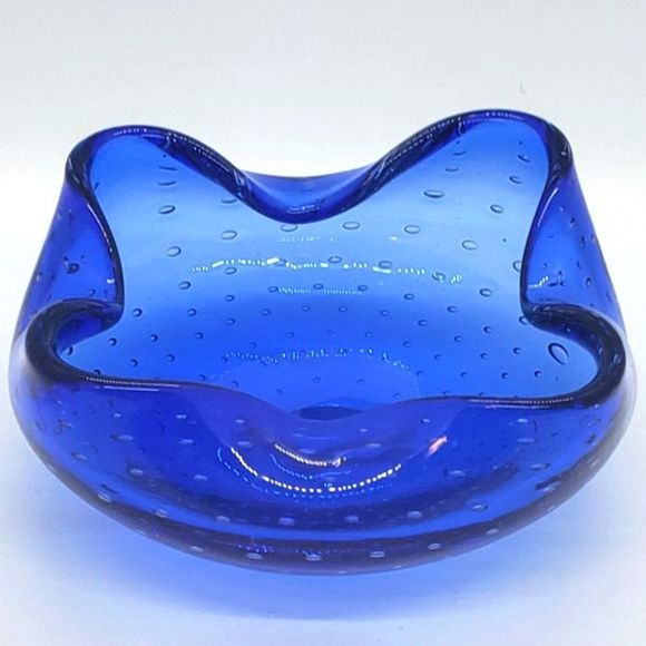 Murano Vintage Cobalt Blue Bullicante Art Glass Bowl or Ashtray - Picture 8 of 10